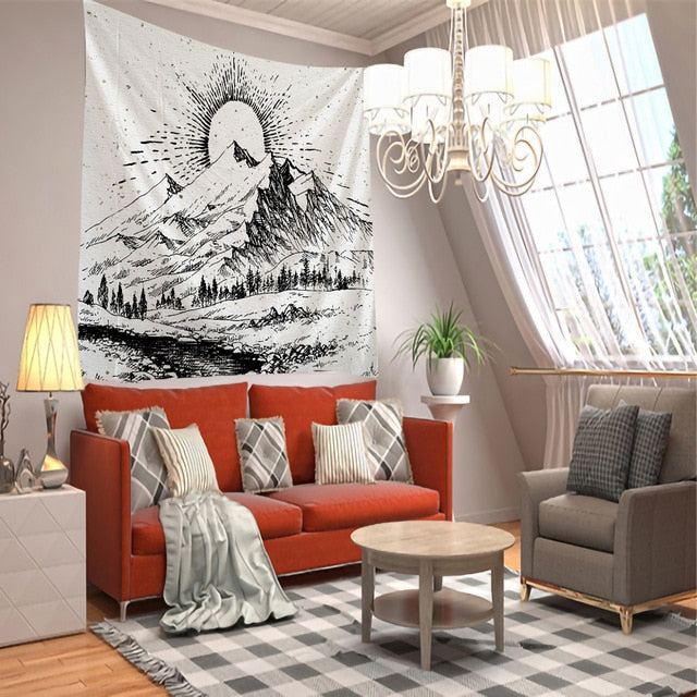 Line Mountain Moon Star Tapestry