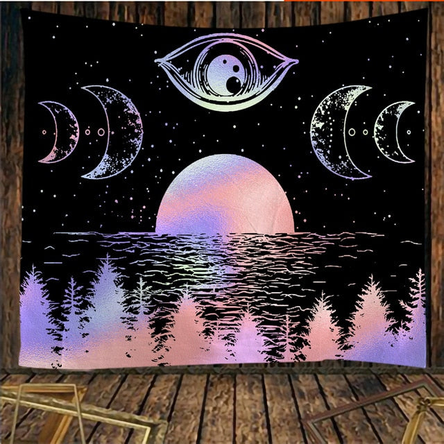 Line Mountain Moon Star Tapestry