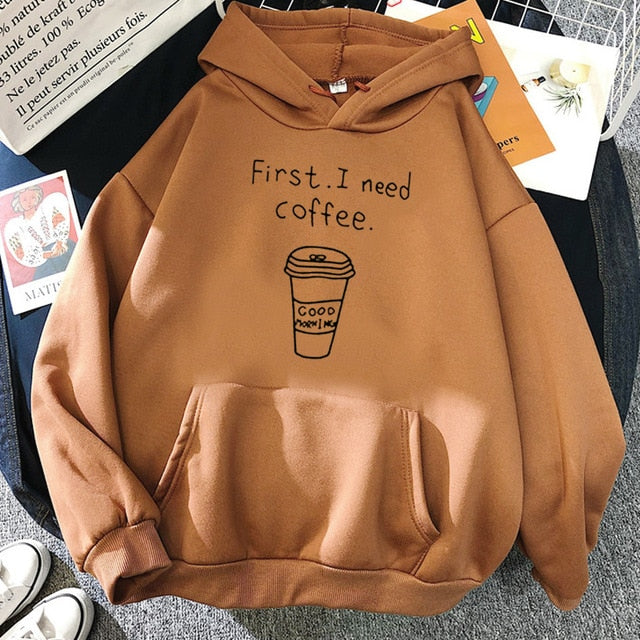 First I Need Coffee Letter Sweatshirt