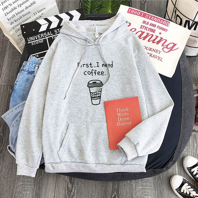 First I Need Coffee Letter Sweatshirt