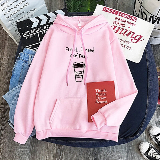 First I Need Coffee Letter Sweatshirt