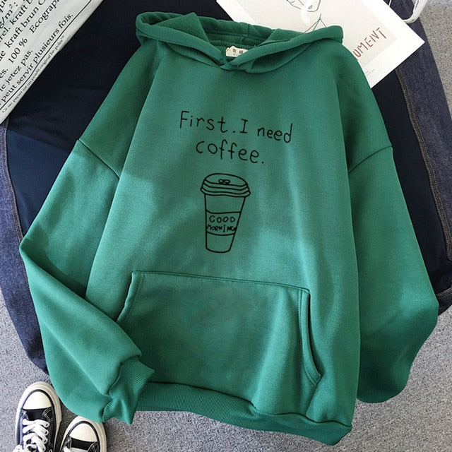 First I Need Coffee Letter Sweatshirt