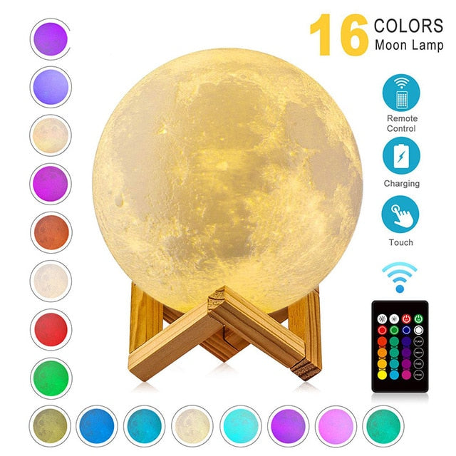 USB Rechargeable 3D Print Moon Lamp