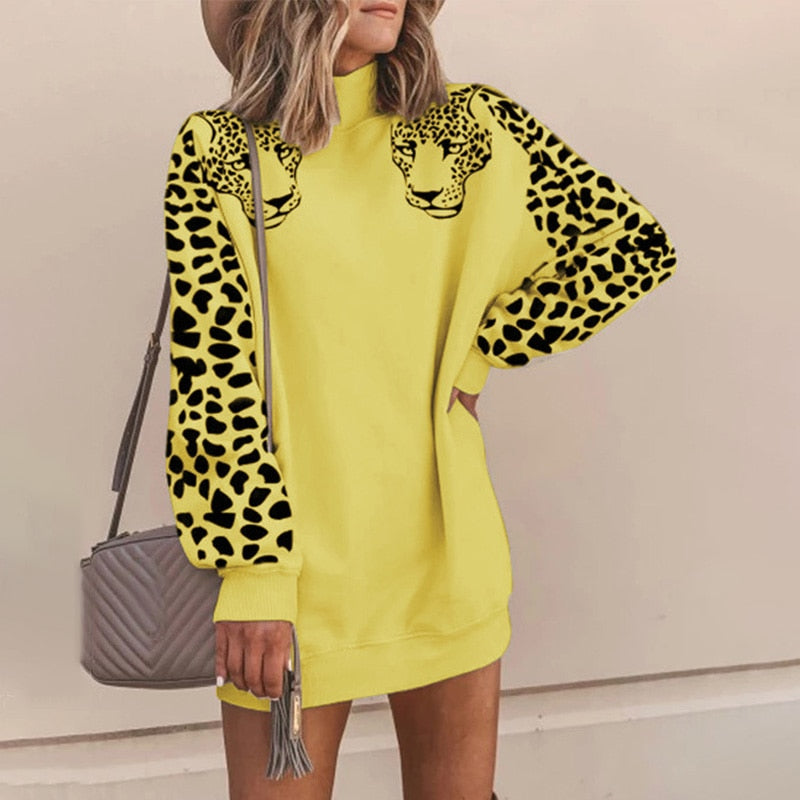 Leopard Print Long Sleeve Patchwork Sweatshirts