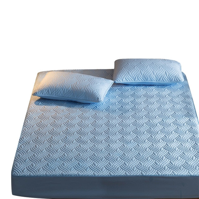 Sleek Quilted Jacquard Design Decorative Mattress Cover & Pillowcase Set