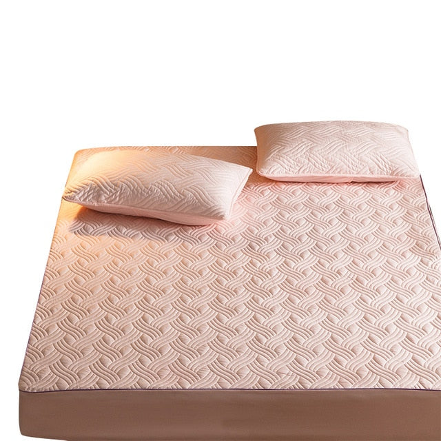 Sleek Quilted Jacquard Design Decorative Mattress Cover & Pillowcase Set