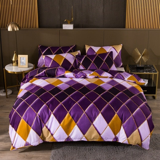 Geometric Plaid Gilt Duvet Cover Set