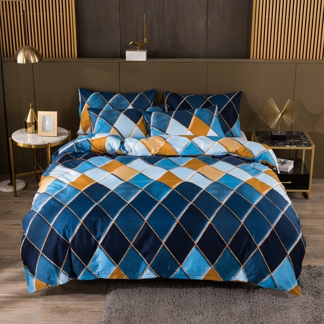 Geometric Plaid Gilt Duvet Cover Set