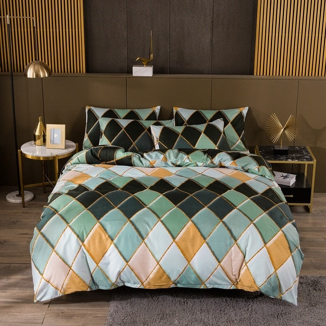 Geometric Plaid Gilt Duvet Cover Set