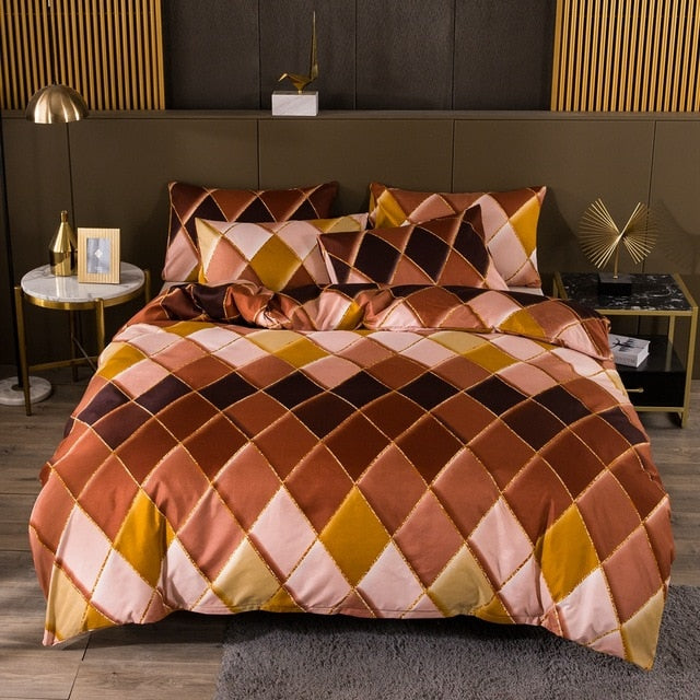 Geometric Plaid Gilt Duvet Cover Set