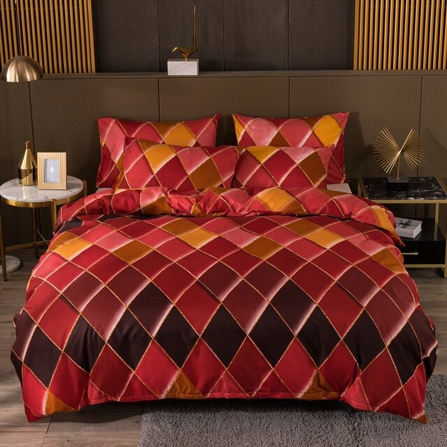 Geometric Plaid Gilt Duvet Cover Set