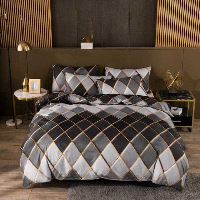 Geometric Plaid Gilt Duvet Cover Set