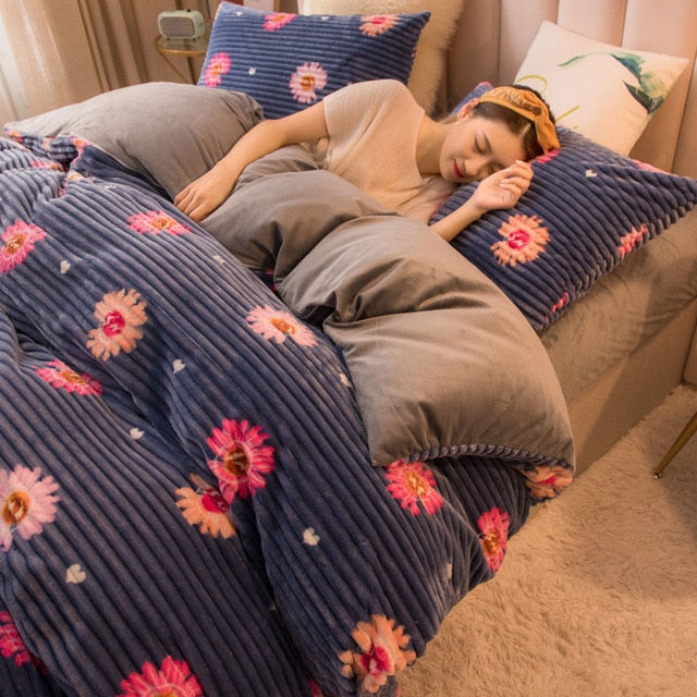 Solid Color Quilt Cover For Bedroom Coral Velvet