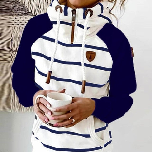 Women Stripe Hoodies Sweatshirt