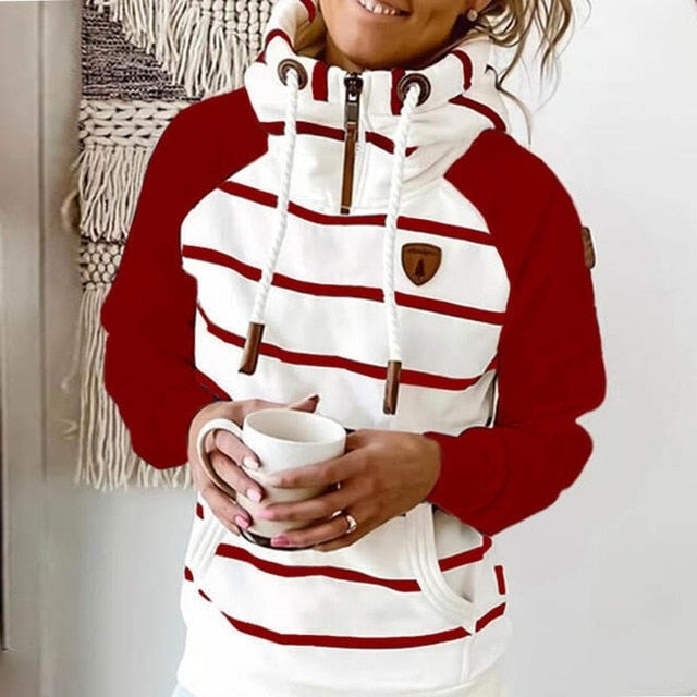 Women Stripe Hoodies Sweatshirt