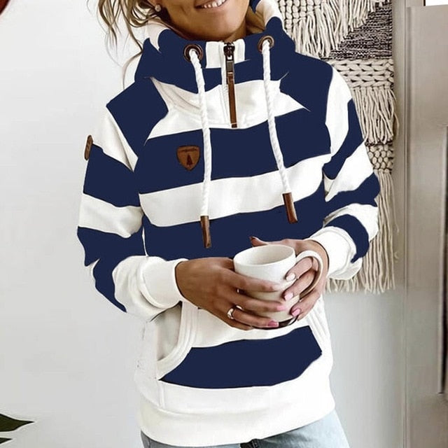 Women Stripe Hoodies Sweatshirt