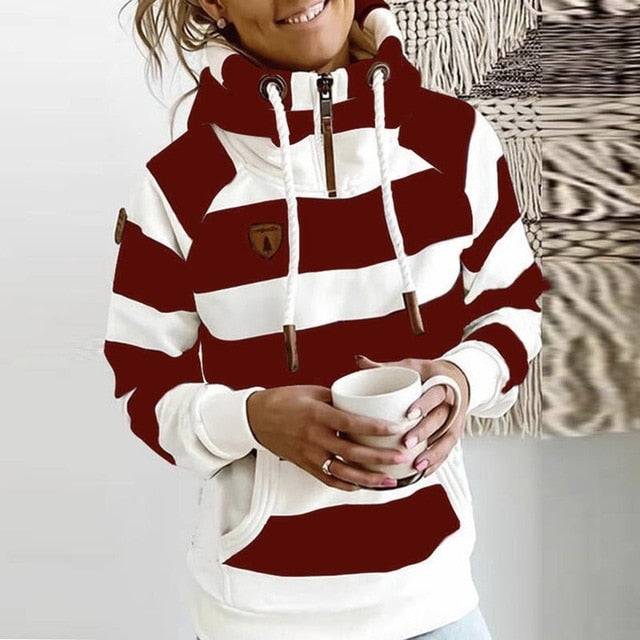 Women Stripe Hoodies Sweatshirt