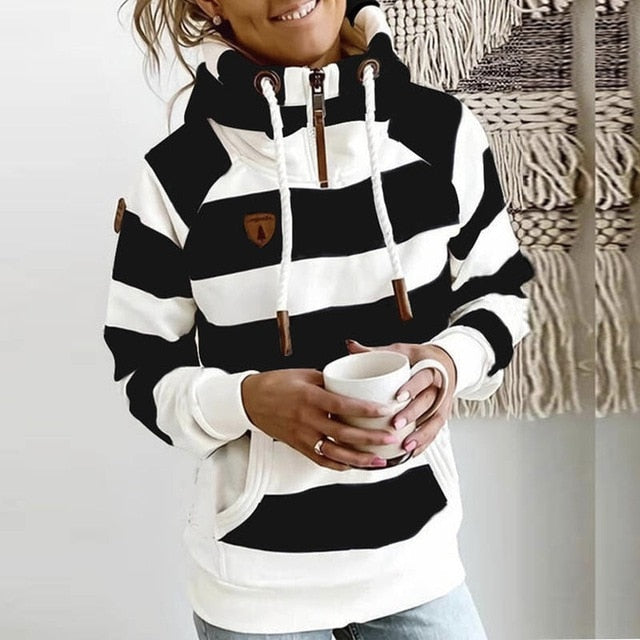 Women Stripe Hoodies Sweatshirt