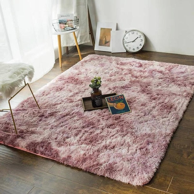 Silky Soft Tie-dye Gradient Faux Fur Area Rug